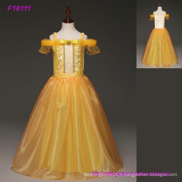 Robes de filles de fleur jaune 2017 pour les mariages Scoop Backless avec appliques et robes de communion Bowtulle Ball Gown enfants